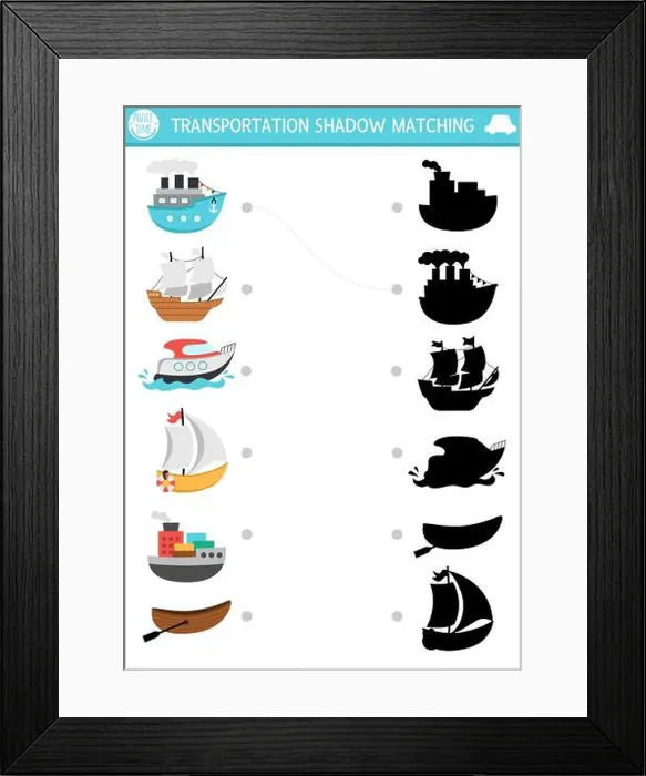 Framed Print : Transportation shadow matching activity Framed Print : Transportation shadow matching activity