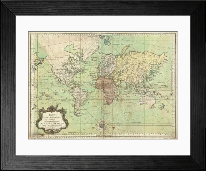 Framed Print : 1778, Bellin Nautical Chart or Map of the World Framed Print : 1778, Bellin Nautical Chart or Map of the World