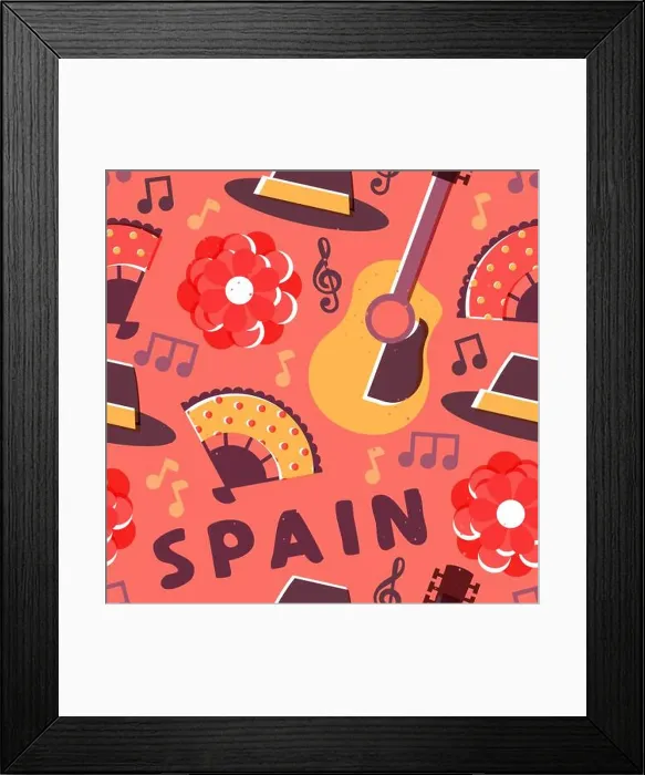 Framed Print : Spanish culture seamless pattern illustration Framed Print : Spanish culture seamless pattern illustration