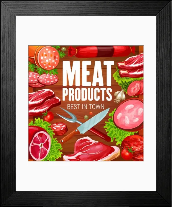 Framed Print : Butchery meat products and butcher shop sausages Framed Print : Butchery meat products and butcher shop sausages