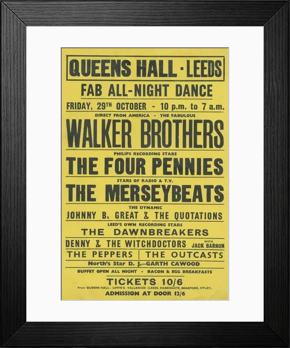 Framed Print : Queens Hall, Leeds, pop concert flyers Framed Print : Queens Hall, Leeds, pop concert flyers