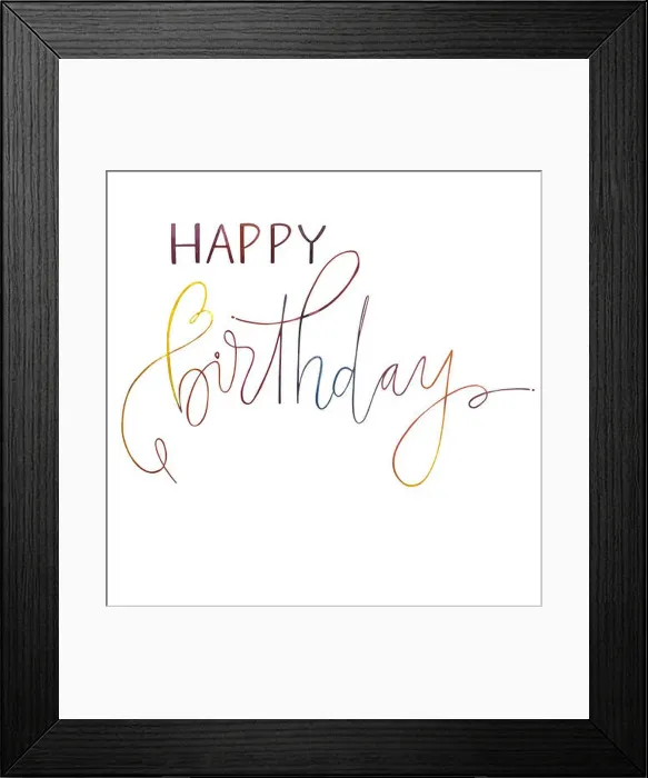 Framed Print : Happy Birthday. Beautiful greeting card scratched calligraphy watercolor Framed Print : Happy Birthday. Beautiful greeting card scratched calligraphy watercolor
