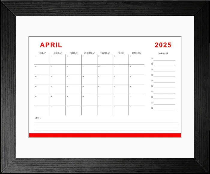 Framed Print : April 2025 calendar. Monthly planner template. Sunday start. Vector design Framed Print : April 2025 calendar. Monthly planner template. Sunday start. Vector design