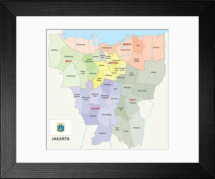 Framed Print : jakarta administrative map with flag Framed Print : jakarta administrative map with flag