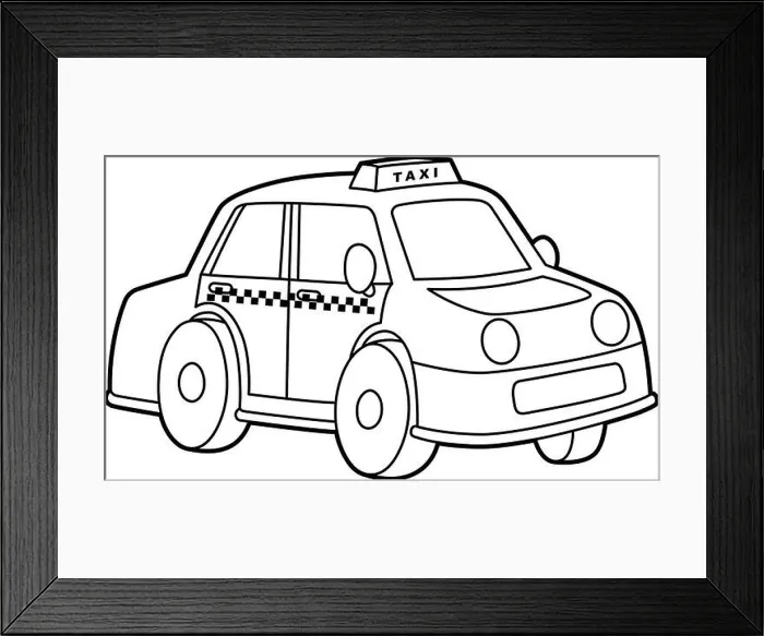 Framed Print : Taxi Coloring Page Isolated for Kids Framed Print : Taxi Coloring Page Isolated for Kids
