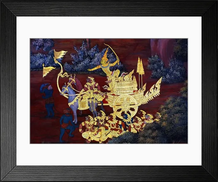 Framed Print : Thai traditional painting art work due to classic literatures on wall at a temple Framed Print : Thai traditional painting art work due to classic literatures on wall at a temple