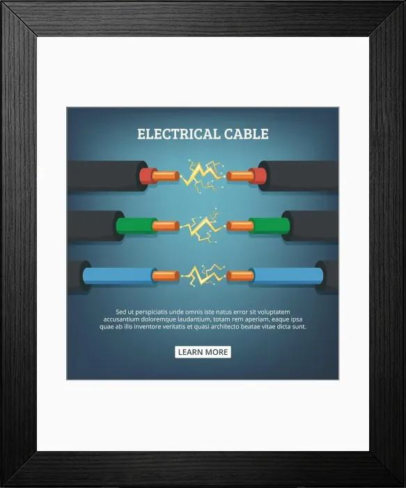 Framed Print : Poster with cartoon illustration of electrical cable wires with different amperage. Vector background concept Framed Print : Poster with cartoon illustration of electrical cable wires with different amperage. Vector background concept
