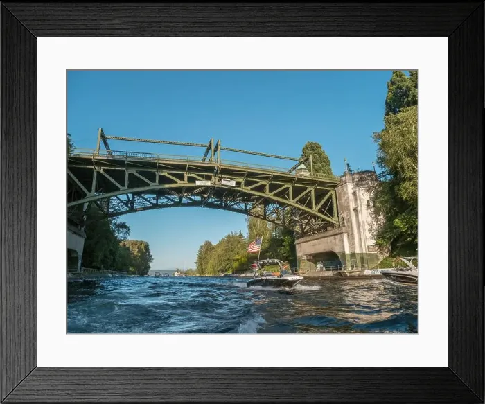Framed Print : Usa, Washington State, Seattle, boat in Montlake Cut under Montlake Bridge Framed Print : Usa, Washington State, Seattle, boat in Montlake Cut under Montlake Bridge