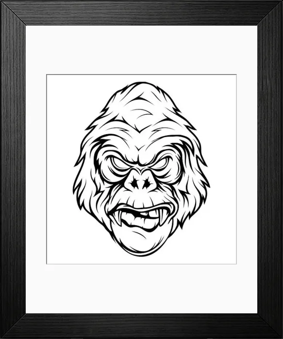Framed Print : Gorilla. Vector illustration of primates. Sketch of an angry gorilla head Framed Print : Gorilla. Vector illustration of primates. Sketch of an angry gorilla head