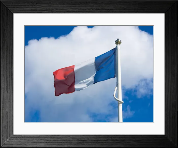 Framed Print : The French national flag flying from a flagpole Framed Print : The French national flag flying from a flagpole