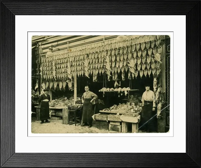 Framed Print : Original early 1900's, WW1 era photo of fishmongers Framed Print : Original early 1900's, WW1 era photo of fishmongers