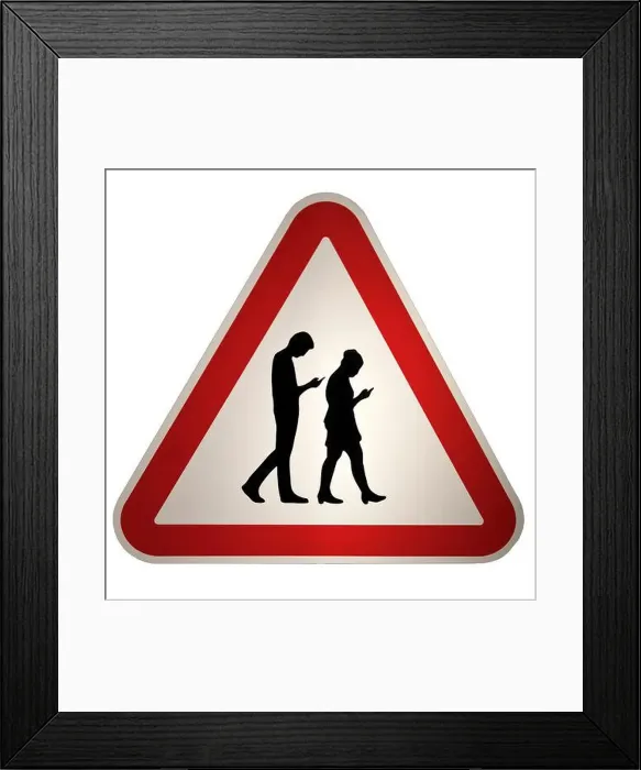 Framed Print : Fictitious traffic sign Danger from mobile phone peepers, photomontage, clipping, Germany Framed Print : Fictitious traffic sign Danger from mobile phone peepers, photomontage, clipping, Germany