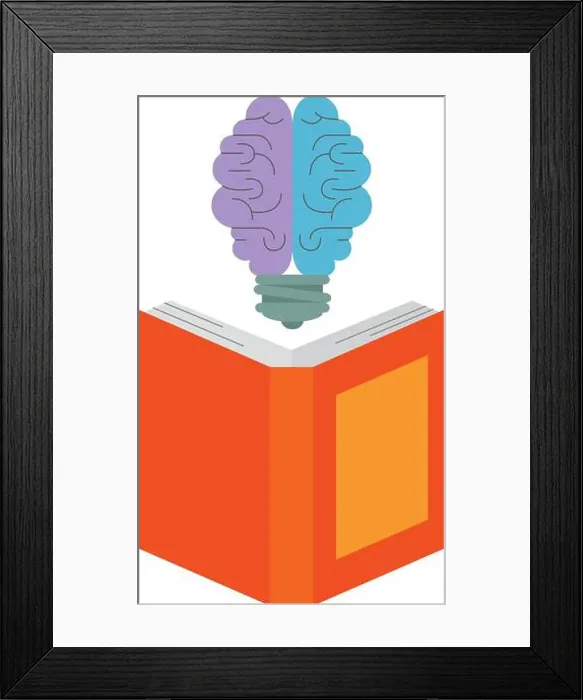 Framed Print : text book with bulb brain Framed Print : text book with bulb brain