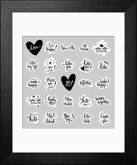 Framed Print : Valentine day hand lettering sticker set with romantic phrases Framed Print : Valentine day hand lettering sticker set with romantic phrases