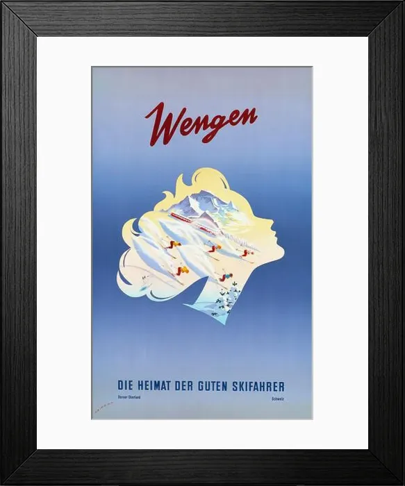 Framed Print : VINTAGE 1940s TRAVEL POSTER Wengen, die Heimat der guten Skifahrer (The home of good skiers) Martin PEIKERT circa 1948 Framed Print : VINTAGE 1940s TRAVEL POSTER Wengen, die Heimat der guten Skifahrer (The home of good skiers) Martin PEIKERT circa 1948
