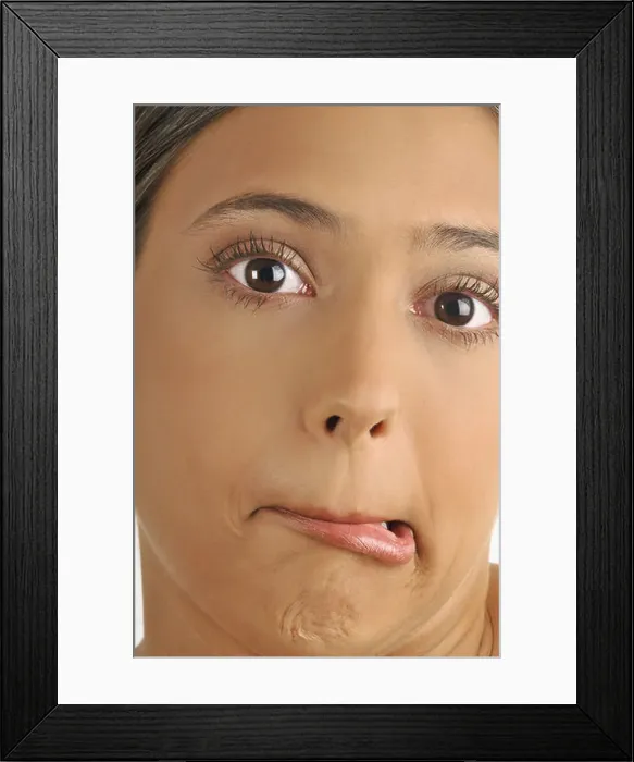 Framed Print : Female young adult face, crooked mouth Framed Print : Female young adult face, crooked mouth