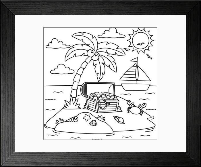 Framed Print : Island Summer Coloring Page for Kids Framed Print : Island Summer Coloring Page for Kids
