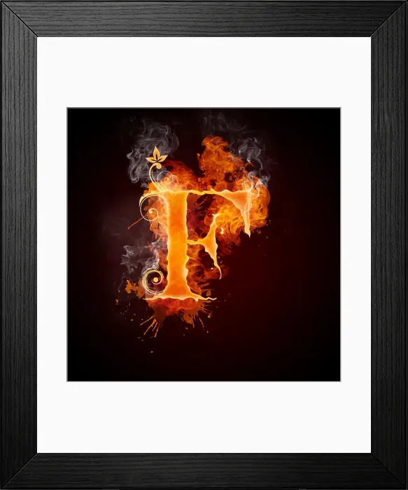 Framed Print : Fire Swirl Letter F