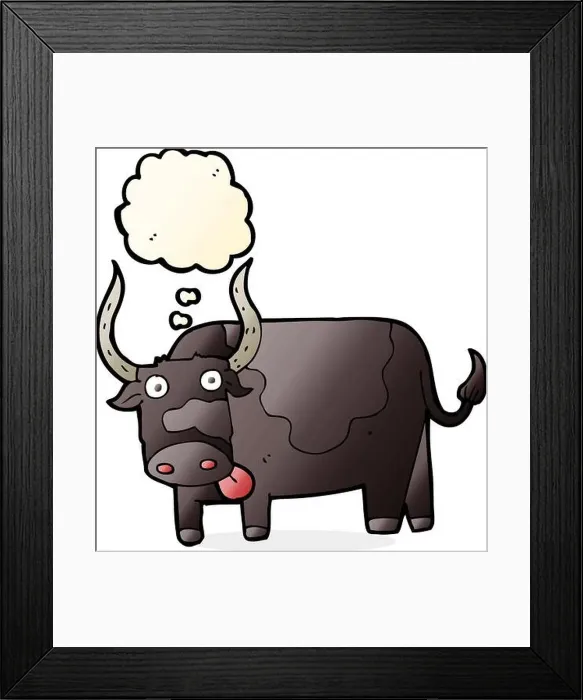 Framed Print : cartoon bull with thought bubble Framed Print : cartoon bull with thought bubble