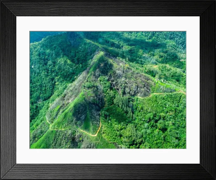 Framed Print : Aerial view of green mountains in Papua New Guinea Framed Print : Aerial view of green mountains in Papua New Guinea