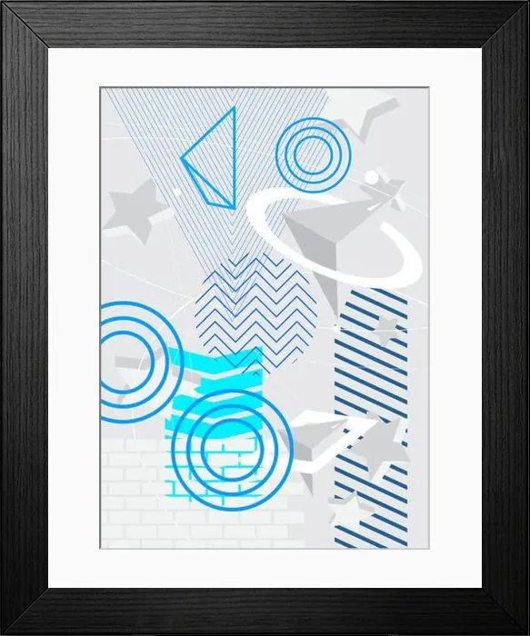 Framed Print : Blue and white geometric bright theme poster banner Framed Print : Blue and white geometric bright theme poster banner