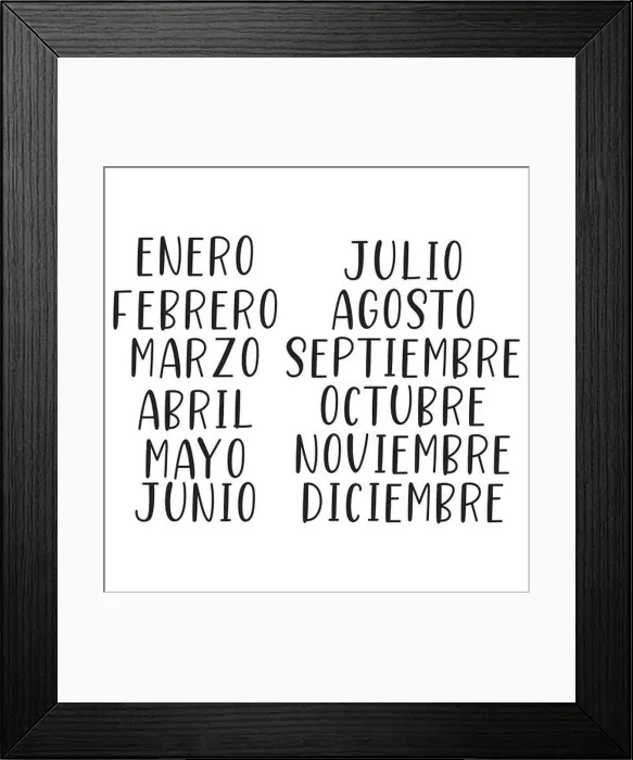 Framed Print : Hand Lettered Months of the Year in Spanish. Lettering for Calendar, Organizer, Planner Framed Print : Hand Lettered Months of the Year in Spanish. Lettering for Calendar, Organizer, Planner