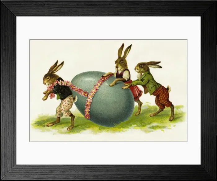Framed Print : tradition / folklore, Estonia, Easter bunnies hauling an egg Framed Print : tradition / folklore, Estonia, Easter bunnies hauling an egg