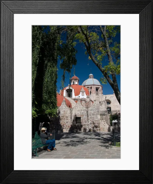 Framed Print : Local man resting on a park bench with Iglesia del Carmen in background, Morelia, Michoacan, Mexico, North America Framed Print : Local man resting on a park bench with Iglesia del Carmen in background, Morelia, Michoacan, Mexico, North America