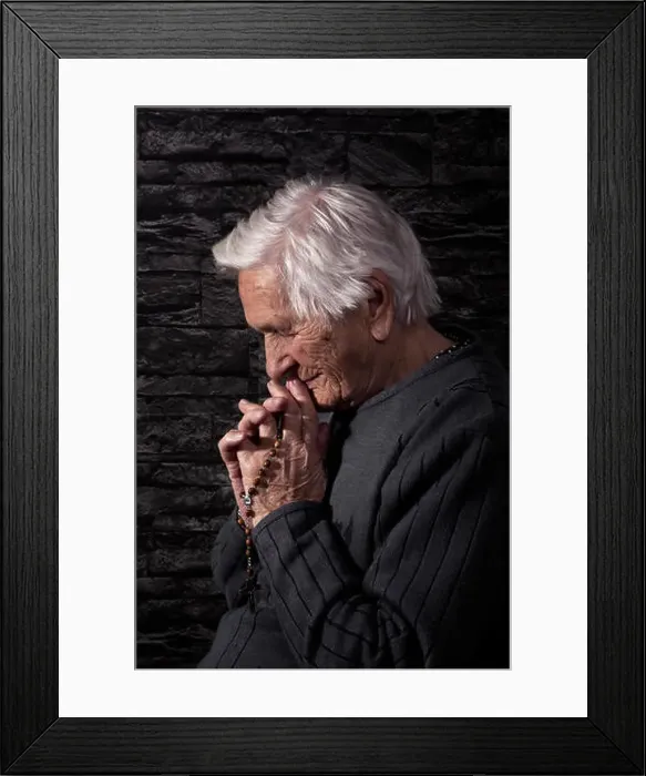 Framed Print : Grandmother praying. Old wrinkled beautiful woman praying with rosary. Faith, spiritualy and religion Framed Print : Grandmother praying. Old wrinkled beautiful woman praying with rosary. Faith, spiritualy and religion