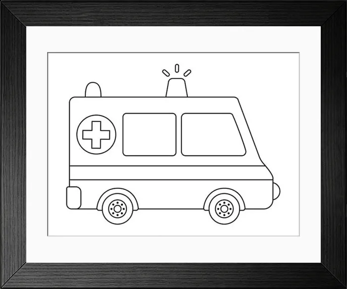 Framed Print : Vector black and white ambulance car Framed Print : Vector black and white ambulance car