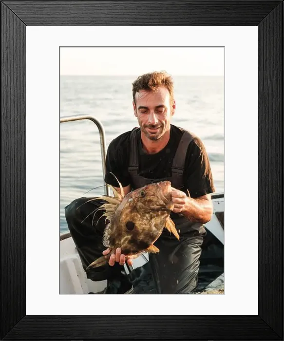Framed Print : Delighted male in bib Framed Print : Delighted male in bib