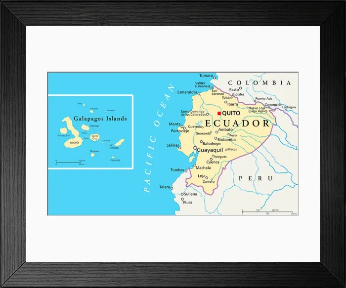 Framed Print : Political map of Ecuador and Galapagos Islands with the capital quito Framed Print : Political map of Ecuador and Galapagos Islands with the capital quito