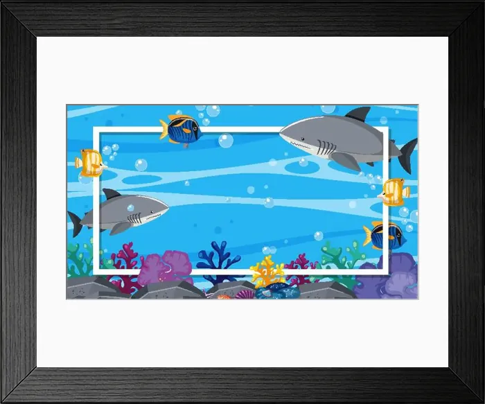 Framed Print : Frame template design with sea creatures under the ocean illustration Framed Print : Frame template design with sea creatures under the ocean illustration