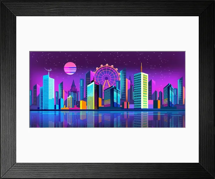 Framed Print : Futuristic night city flat design Framed Print : Futuristic night city flat design