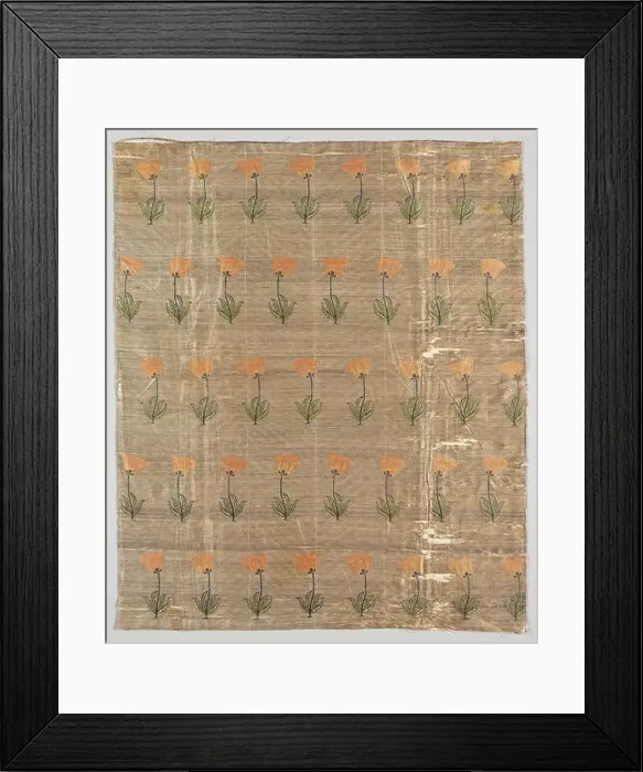 Framed Print : Textile with field of poppies on a golden ground Framed Print : Textile with field of poppies on a golden ground