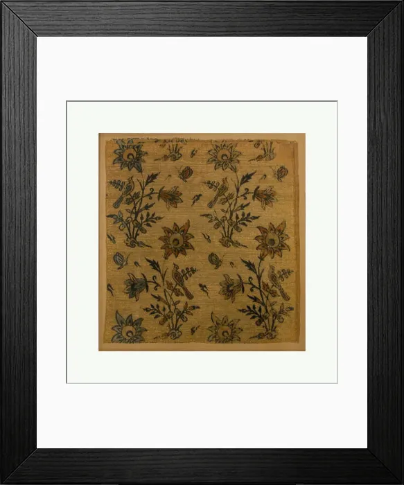 Framed Print : Textile Fragment with Flowers, Birds and Butterflies, 17th–18th century