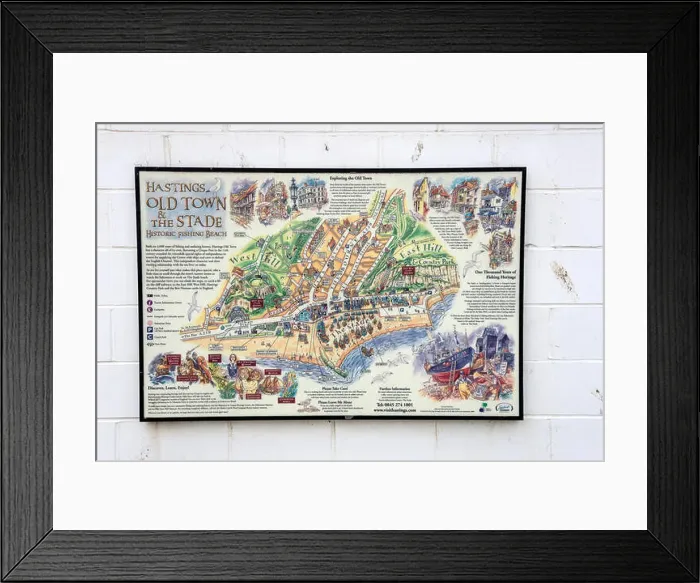 Framed Print : A street map of Hastings Old Town on display for the benefit of visitors visiting Hastings in East Sussex, Britain Framed Print : A street map of Hastings Old Town on display for the benefit of visitors visiting Hastings in East Sussex, Britain
