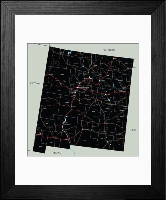 Framed Print : High detailed New Mexico road map with labeling Framed Print : High detailed New Mexico road map with labeling