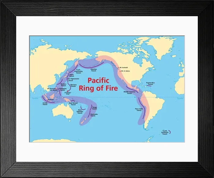 Framed Print : Pacific Ring of Fire, map with oceanic trenches Framed Print : Pacific Ring of Fire, map with oceanic trenches