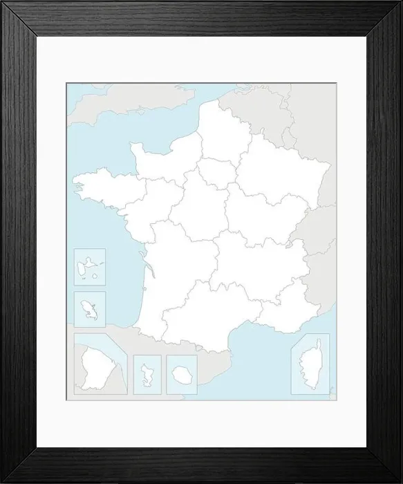 Framed Print : Vector blank map of France with regions and territories and administrative divisions