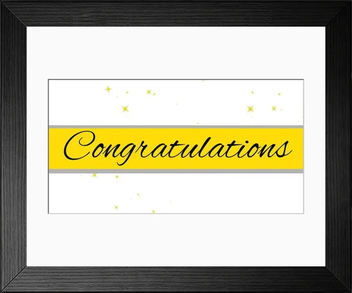 Framed Print : Digitally generated image of congratulations text against white background with copy space Framed Print : Digitally generated image of congratulations text against white background with copy space