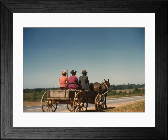 Framed Print : Three People Going to Town in Horse-Drawn Wagon on Saturday Afternoon Framed Print : Three People Going to Town in Horse-Drawn Wagon on Saturday Afternoon