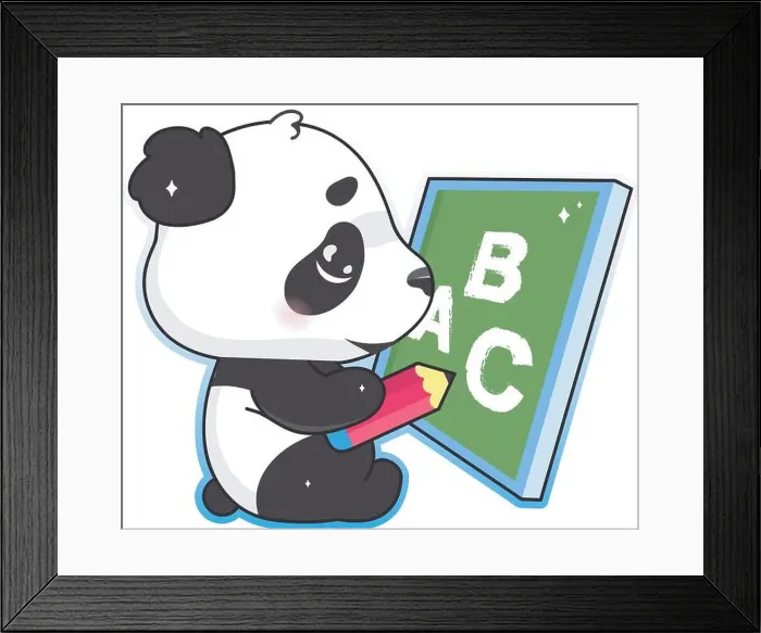 Framed Print : Cute panda drawing on school board with pencil kawaii cartoon vector character Framed Print : Cute panda drawing on school board with pencil kawaii cartoon vector character