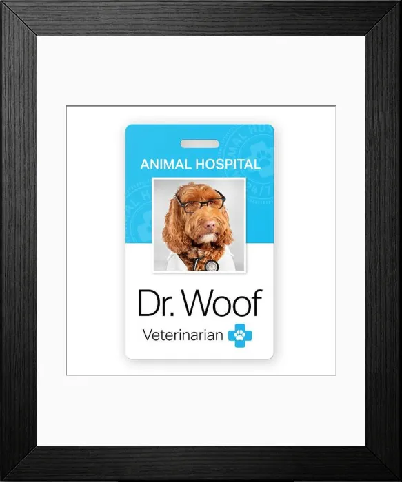 Framed Print : Funny animal doctor name badge Framed Print : Funny animal doctor name badge