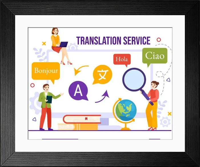 Framed Print : Translator Service Vector Illustration with Language Translation Various Countries Framed Print : Translator Service Vector Illustration with Language Translation Various Countries