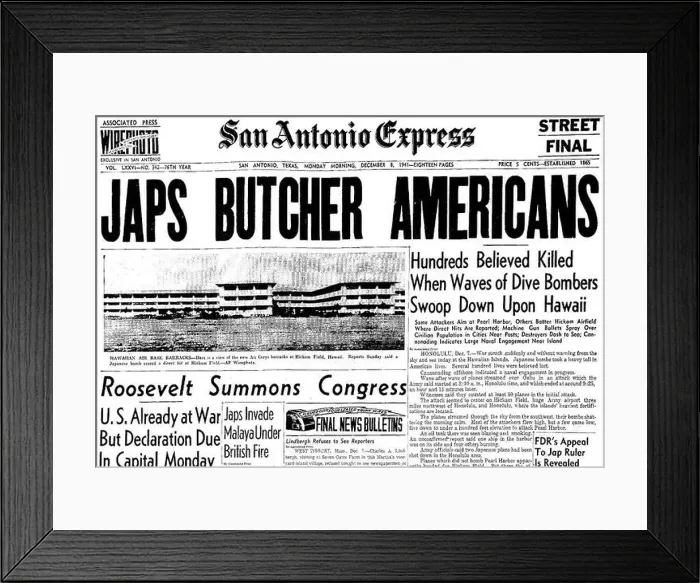 Framed Print : USA / Japan: Headline of the San Antonio Express (Texas) on 8 December Framed Print : USA / Japan: Headline of the San Antonio Express (Texas) on 8 December