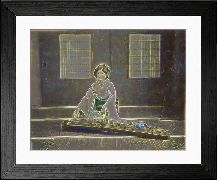 Framed Print : Japanese Woman Playing a Koto, Japan, 1890s, Hand-colored Albumen silver print Framed Print : Japanese Woman Playing a Koto, Japan, 1890s, Hand-colored Albumen silver print