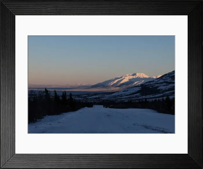 Framed Print : Road next to Donnelly Dome with sun shining on mountain in the background on a winter afternoon near Delta Junction Framed Print : Road next to Donnelly Dome with sun shining on mountain in the background on a winter afternoon near Delta Junction