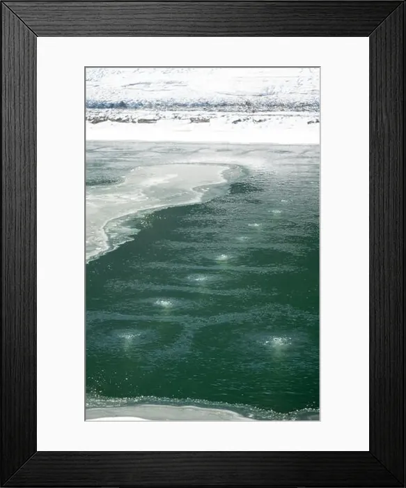 Framed Print : Bubbling springs emerge from beneath the icy surface Framed Print : Bubbling springs emerge from beneath the icy surface