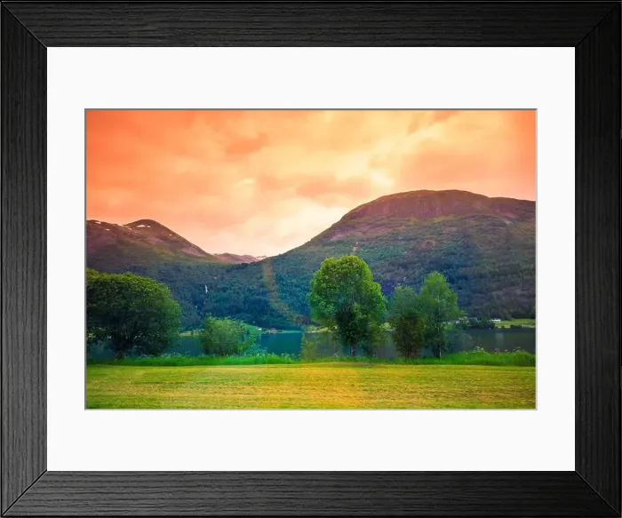 Framed Print : Mountain lake shore. Nature of Norway. Beautiful Scandinavian mountain landscape Framed Print : Mountain lake shore. Nature of Norway. Beautiful Scandinavian mountain landscape